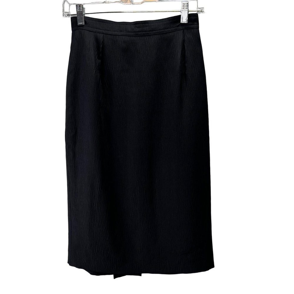 Vintage Valentino Miss V Silk Pencil Skirt 1990s Black 40 6 Back Zipper Textured